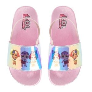 Girls Pink Iridescent Characters Heel-Strap Slide LOL Surprise Shoes